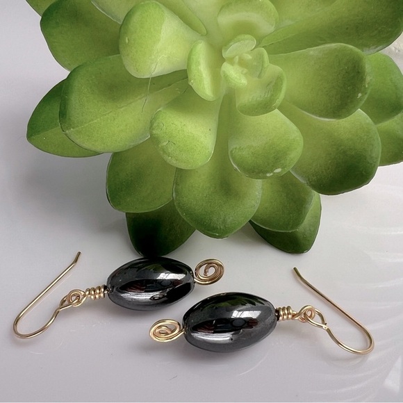 HEMATITE and Gold Beaded Dangle Earrings - Picture 12 of 12